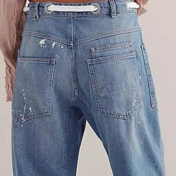 Cicy Bell Womens Baggy Barrel Horseshoe Wide Leg Drawstring Vintage Denim Jeans - Picture 4 of 16